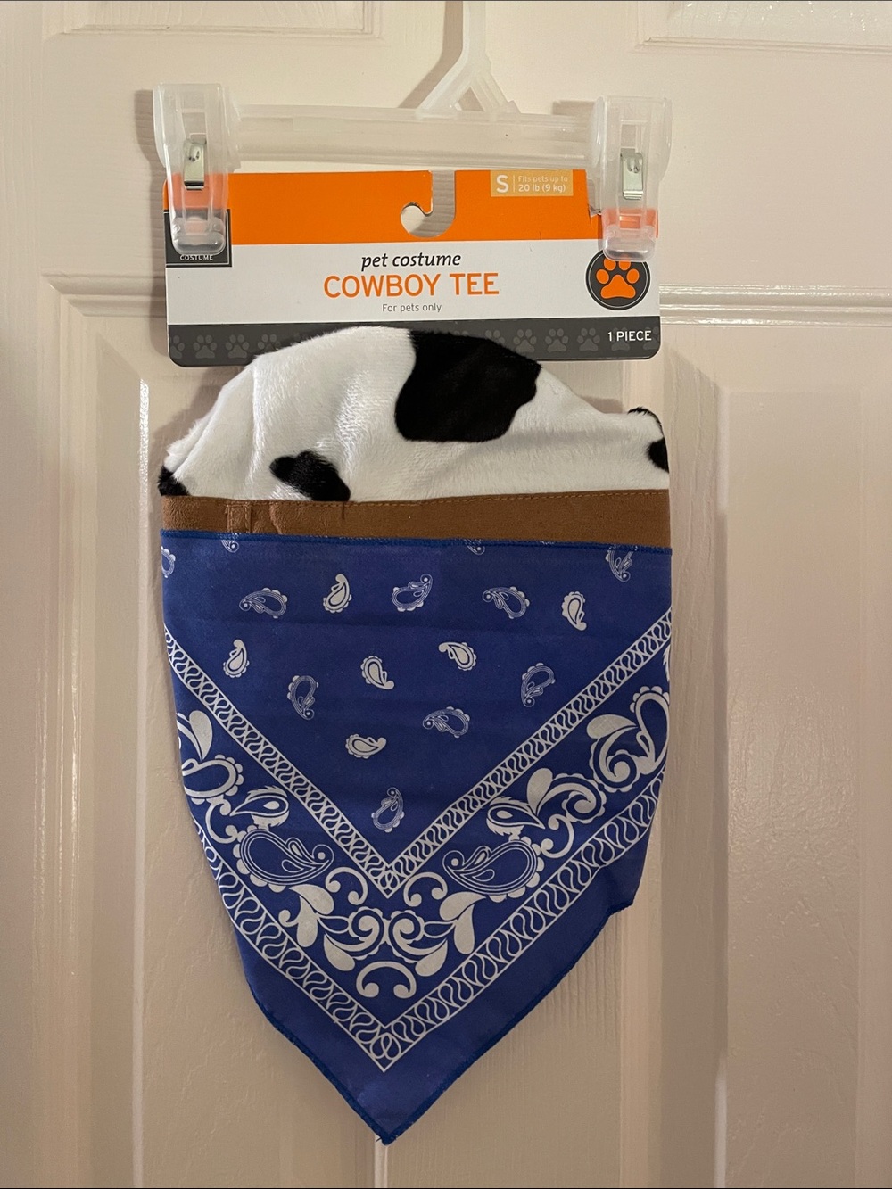 Cowboy Tee Pet Bandana Outfit - Blue Bandana with Black & White Cow Print NWT